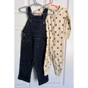 Hanna Andersson Overalls & Sleeper Set 18-24M Blue Cream Floral Organic Cotton